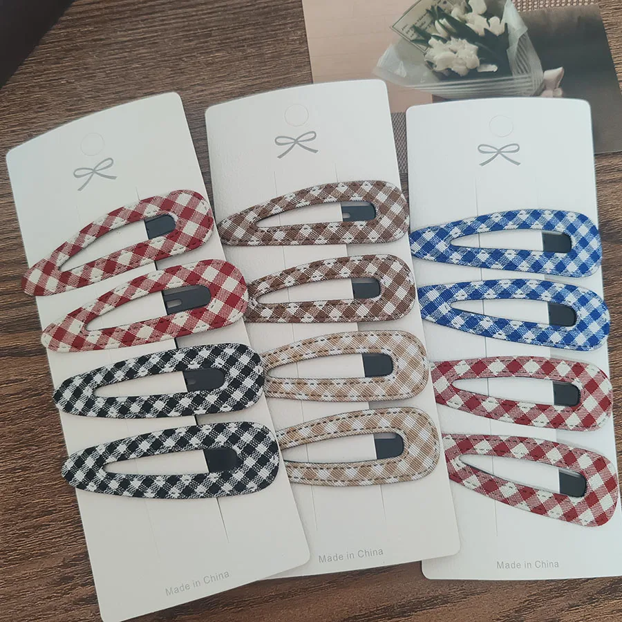 4 Buah Klip Samping Rambut BB Kotak-kotak Klasik Gaya Kuliah Lucu untuk Anak Perempuan dan Wanita Jepit Rambut Modis Hiasan Kepala Ornamen Aksesori Rambut