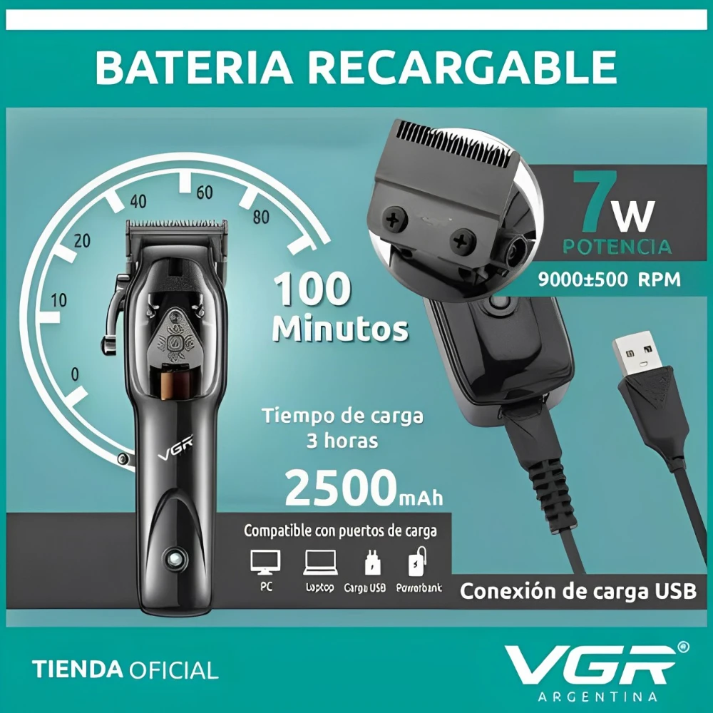 VGR maquina de cortar cabello maquina cortar cabelo profissional Aparador de Pelos Profissional Máquina de Corte de Pelos Ajustável Máquina de Corte Barbeiro Sem Fio 9000 RPM Máquina de Corte Aparador para Homens V-653