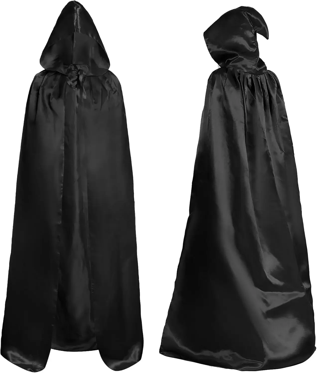 Cloak with Hood Halloween Black Wizard Robe Hooded Cape Full Length Robe for Women Men Vampire Cloak Role Play Costume