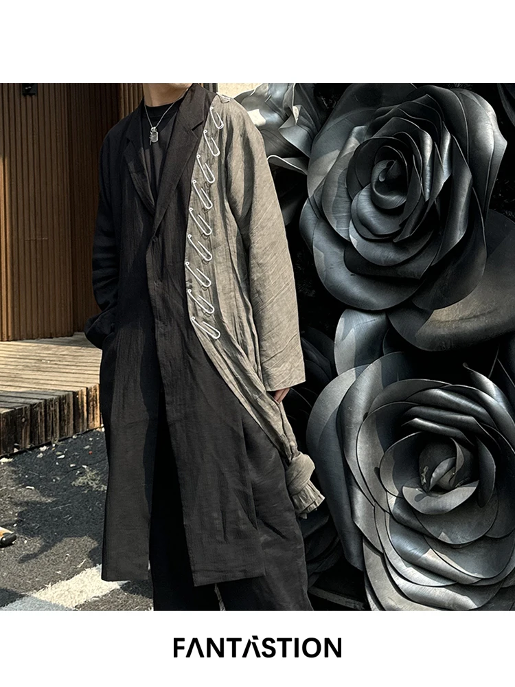 

FANTASTION оригинальный дизайн, льняное повседневное пальто, белая брошь, украшение, нормакор, минималистичный стиль, винтажное пальто, куртка