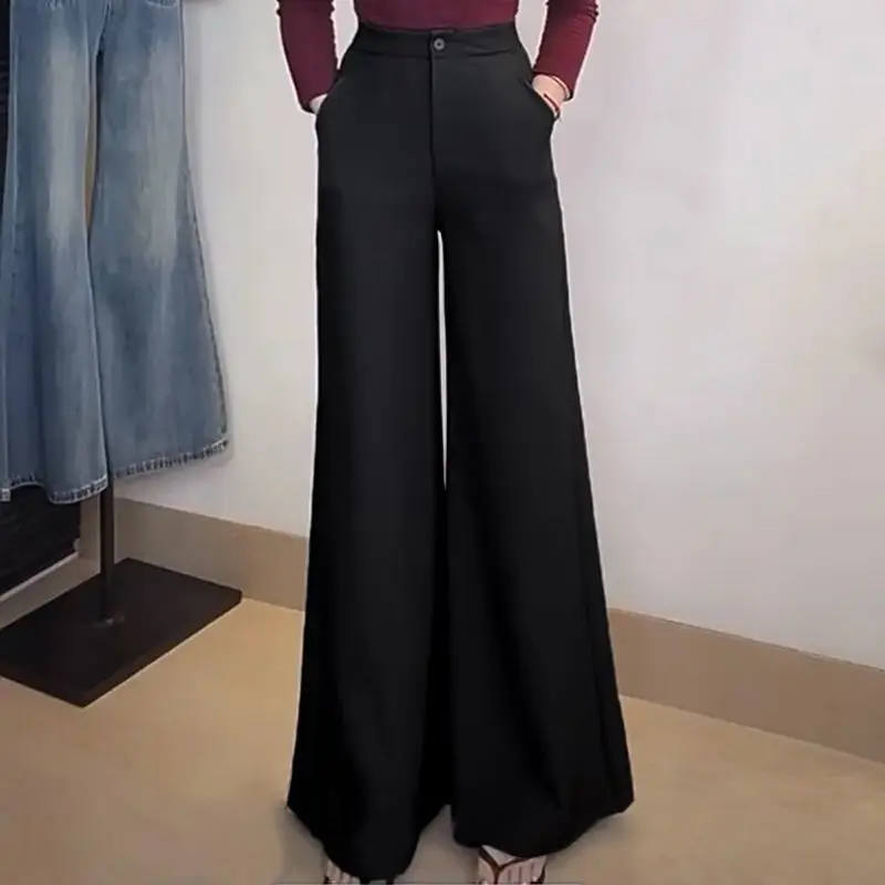 سروال بدلة متوهج أنيق للخريف والشتاء عالي الخصر