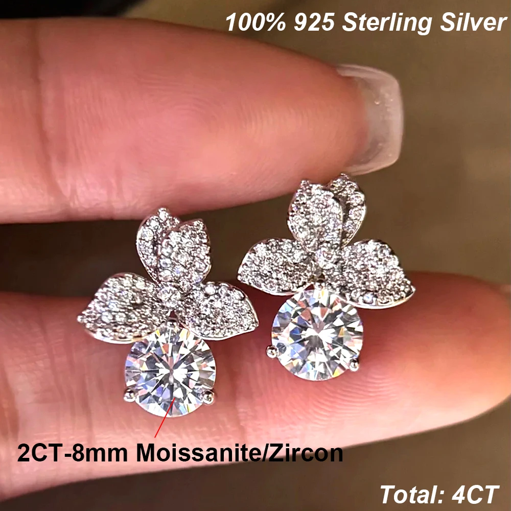2CT Moissanite Stud Earrings 925 Sterling Silver Flower Diamonds Ear Studs for Women Engagement Wedding Gifts Fine Jewelry