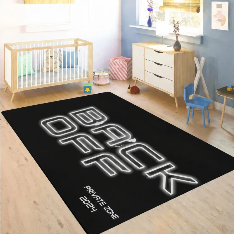 Back Off Neon Text Floor Rug, Glow Letter Print Indoor Mat, Cool Private Zone Home Decor