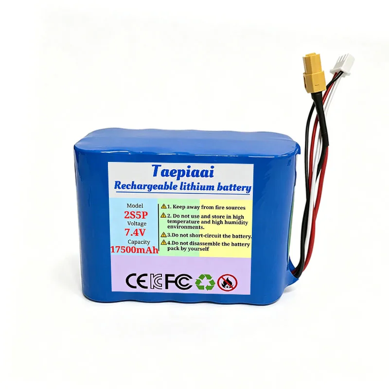 7.4V 2S5P 17500mAh lithium battery pack with BMS, free charger, headlight, energy storage power supply, remote control aircraft