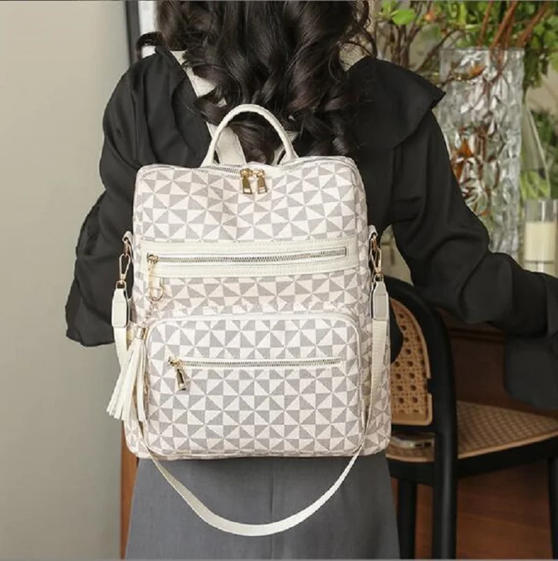 

Korean Women's Large Capacity Double Zipper Shoulder Bags Fashion Vintage Soft Leather Travel Backpacks School Crossbody Bag
