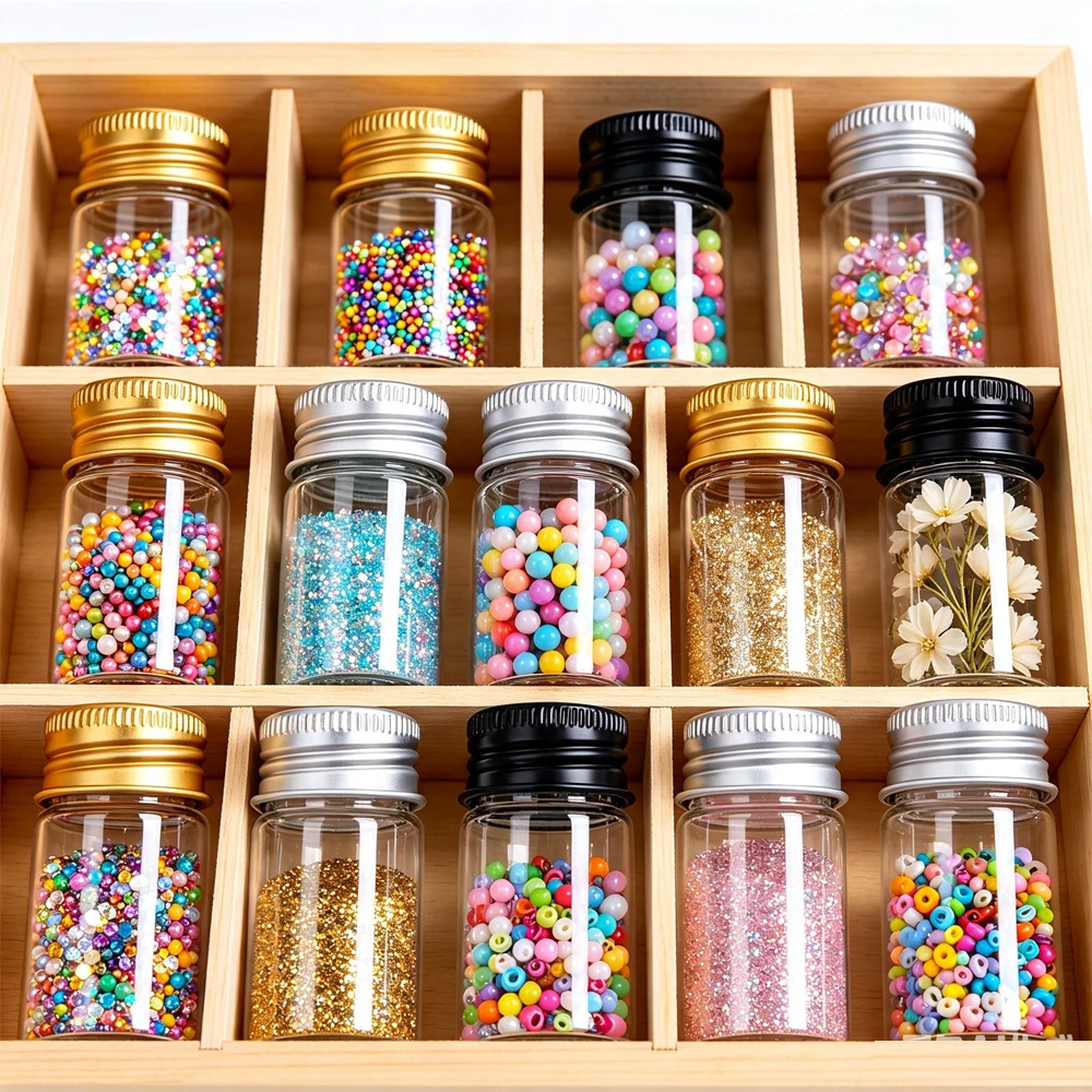 30PCS 5ml-100ML Glass Test Tube Bottles Aluminum Screw Top Lids Mini Vials For DIY Arts Crafts Wedding Decoration Tea Storage