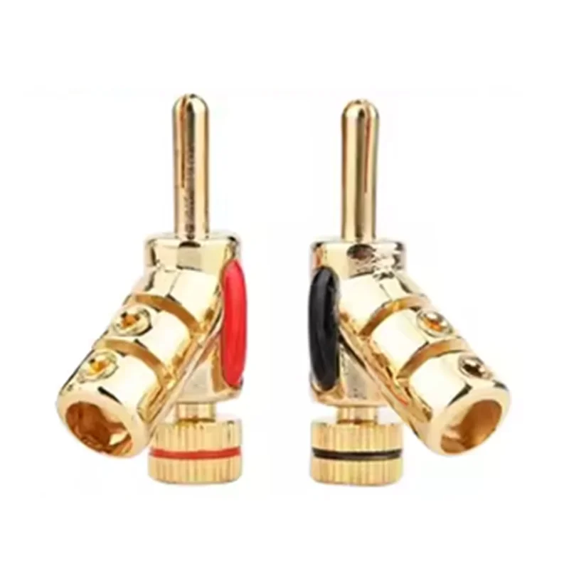ABKS-2 سدادات الموز المطلية بالذهب لموصلات كابلات الصوت والفيديو Hifi بقفل 45 درجة