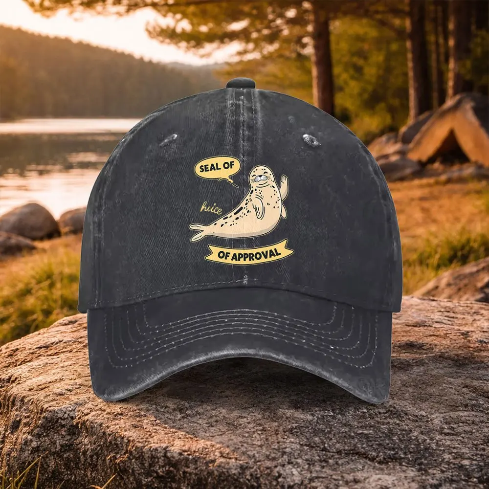 Unisex Duckbill Baseball Cap with Seal Print Washed Cap - Lightweight Suitable for Golf, Casual Wear, Outdoor Activities, Machin