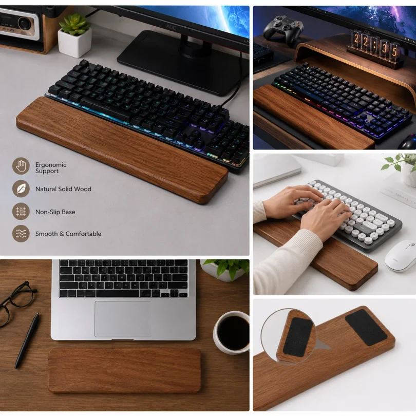 Solid Wood Keyboard Wrist Rest for 87 Key Mechanical Keyboard Ergonomic Wooden Palm Rest with Non Slip Base wholesale