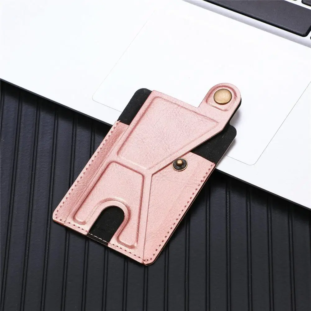 Creative Faux Leather Bank Card Holder Push Button Closure Stretchy Stick on Wallet Pocket Credit Card Holder Storage