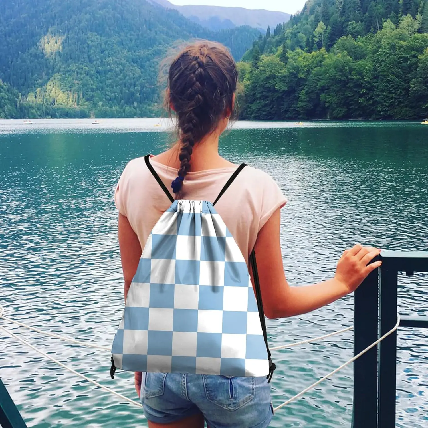 Drawstring Backpack String Sports Bags for Swimming Waterproof Aesthetic Sackpack for Unisex Women Beach