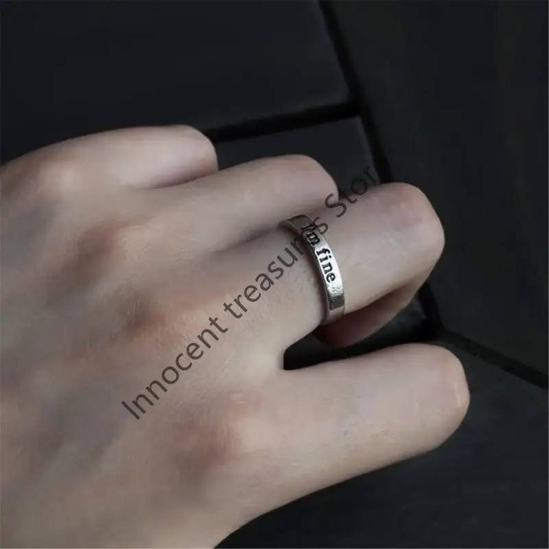 3XUA I'm Fine Save Inspirational Alloy Ring Adjustable Motivational Finger Ring