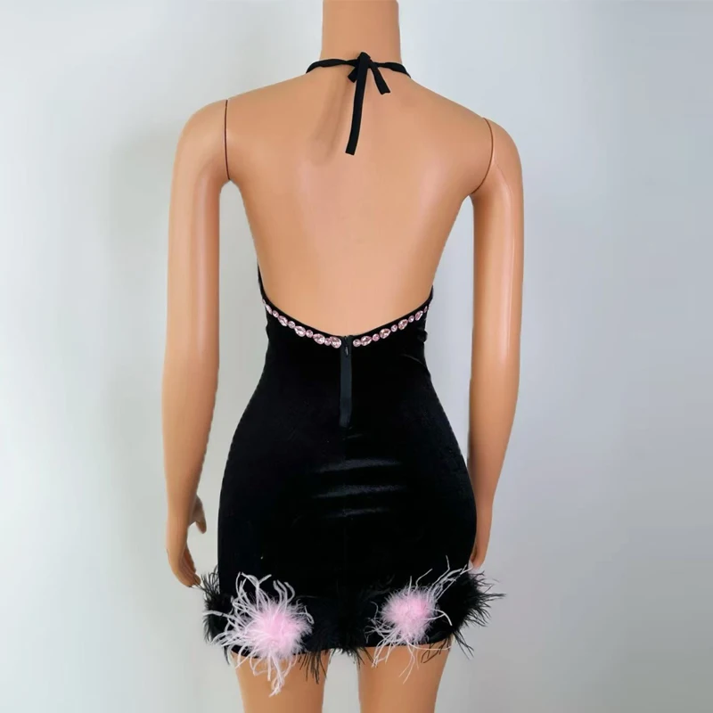 Robe de spectacle de chanteur pour femmes, en velours noir, avec strass, tenue de Festival, Bar Ds Dj Gogo, Costume de danse, vêtements de club sur scène, XS9378