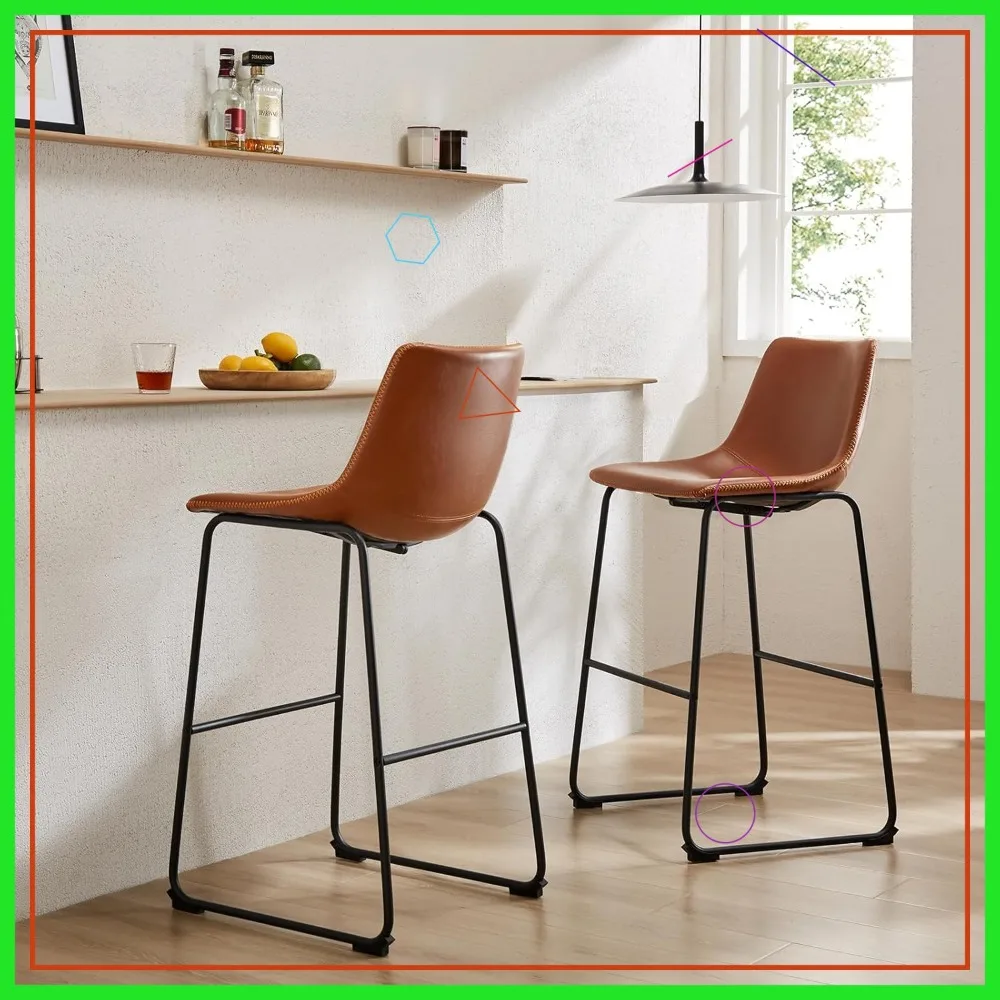

Современные барные стулья высотой 30 дюймов, набор из 2 шт., кухонные островные стулья из искусственной кожи со спинкой - коричневый
