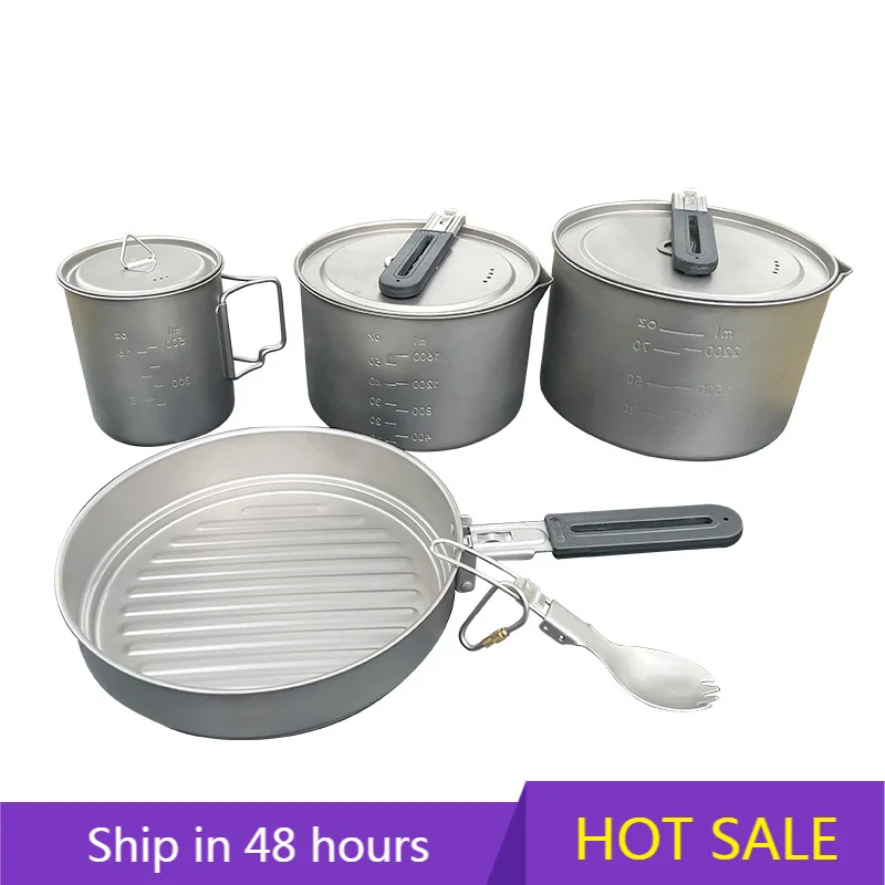 

New Arrive Six Piece Titanium Cookware Set Ultralight Camp Pot Titanium Pots and Pans