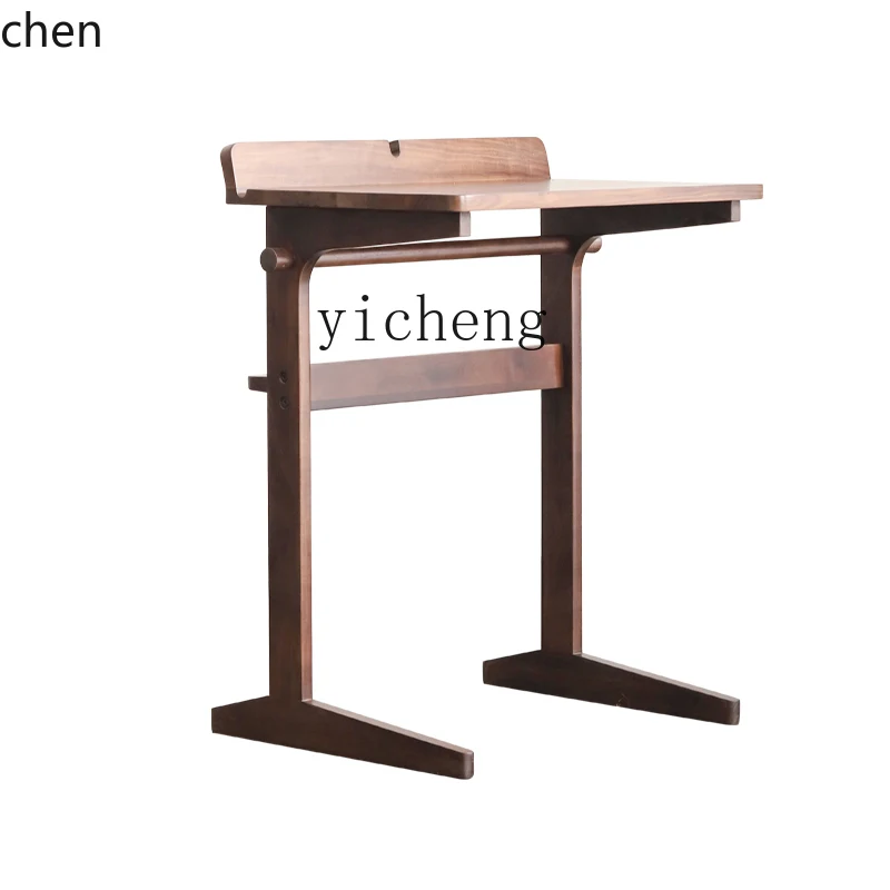 YFY Solid Wood Small Desk Black Walnut Bedside Table Children Learning Writing Desk