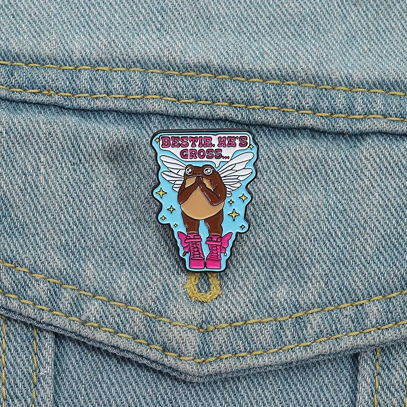 Cute Frog Enamel Pin Brooch with Wings & Pink Shoes Lapel Badge for Backpack Clothing Jewelry Gift Backpack Accessories ﻿