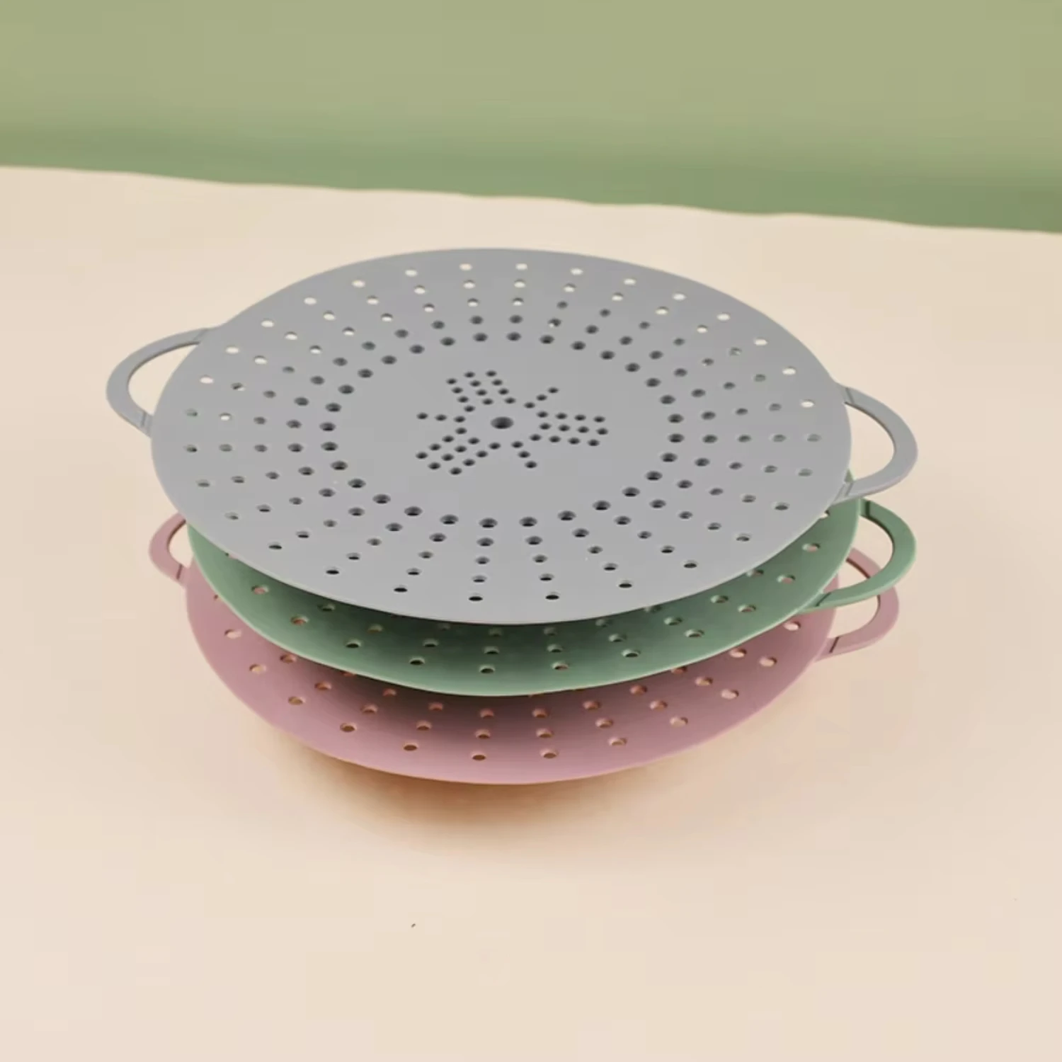 고온 저항 실리콘 스팀 랙, 화상 방지 손잡이, 발 스티머 접이식 배수 바구니, 해산물용