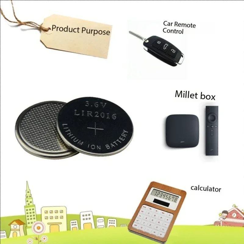 LIR2016 بطارية ليثيوم أيون 3.6 فولت قابلة لإعادة الشحن، خلية عملة ليثيوم طويلة الأمد، تحل محل CR2016 لمفتاح التحكم عن بعد للسيارة