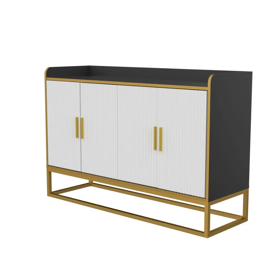 

Modern Kitchen Buffet Storage Cabinet Cupboard Gloss with Metal Legs for living room Kitchen BLACK