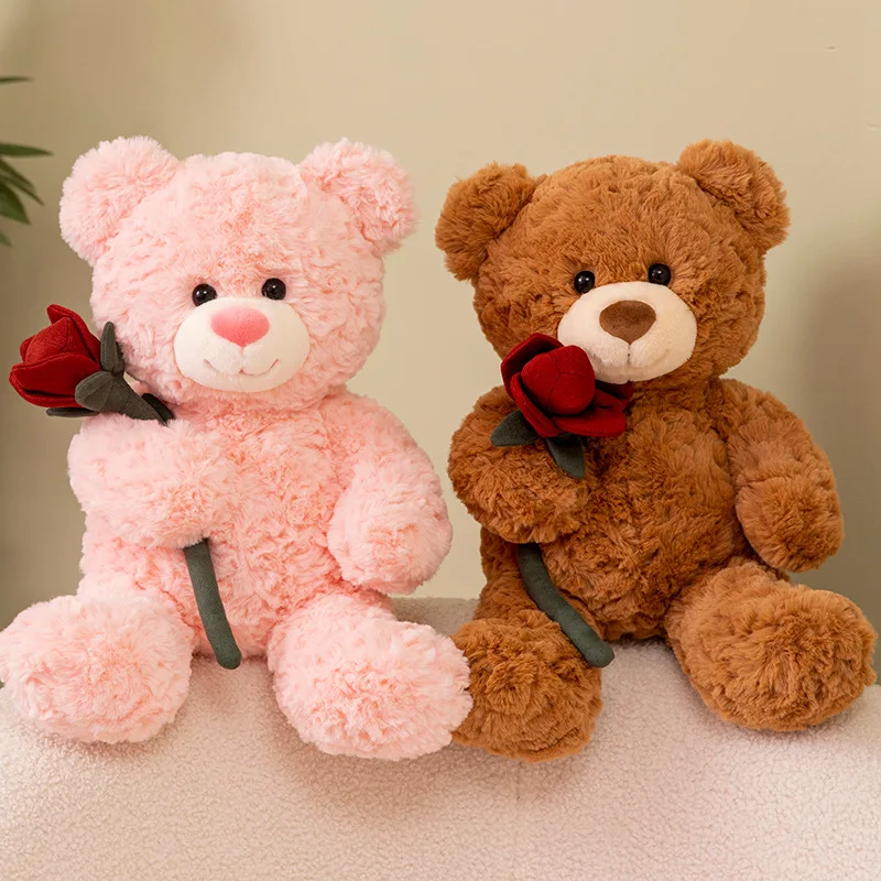 30cm Cute Bear With Rose Flower Plush Toy Kawaii Stuffed Animal Teddy Doll Birthday Gift for Girls Girlfriends Kids Home Decor