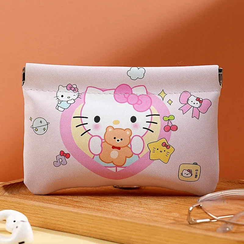 Sanrio Hello Kitty Shrapnel Automatic Closure Storage Bag Wired Headphones Data Cable Portable Mini Portable Digital Bag