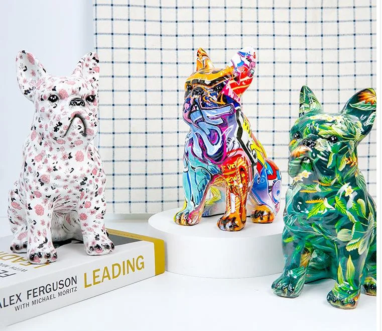 

Creative Painted Bulldog Sculpture Dog Statue Nordic Home Living Room Decoration Kawaii Room Decor Desk Accessories Resin Crafts