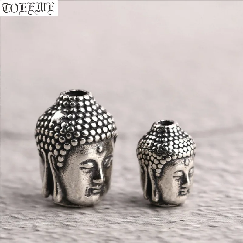 100% Real 925 Silver Tibetan Sakyamuni Beads Vintage Sterling Buddha-head Bead DIY Jewelry Findings