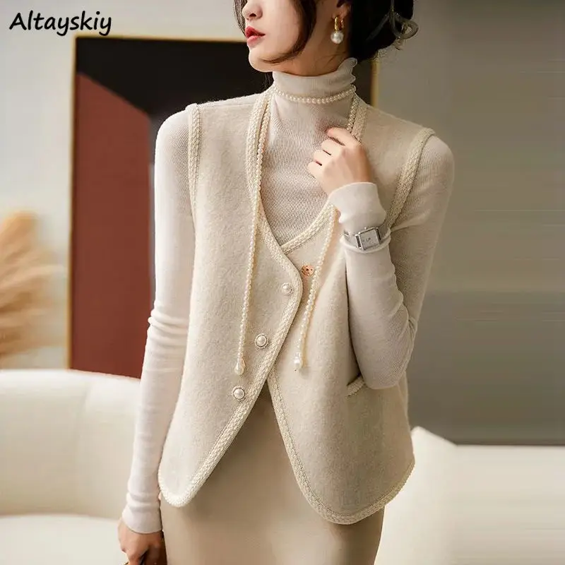 

Vests Women Solid Elegant Stylish Korean Style All-match Gentle Temperament Fashion Female Sleeveless Waistcoat Trendy Tops Ins