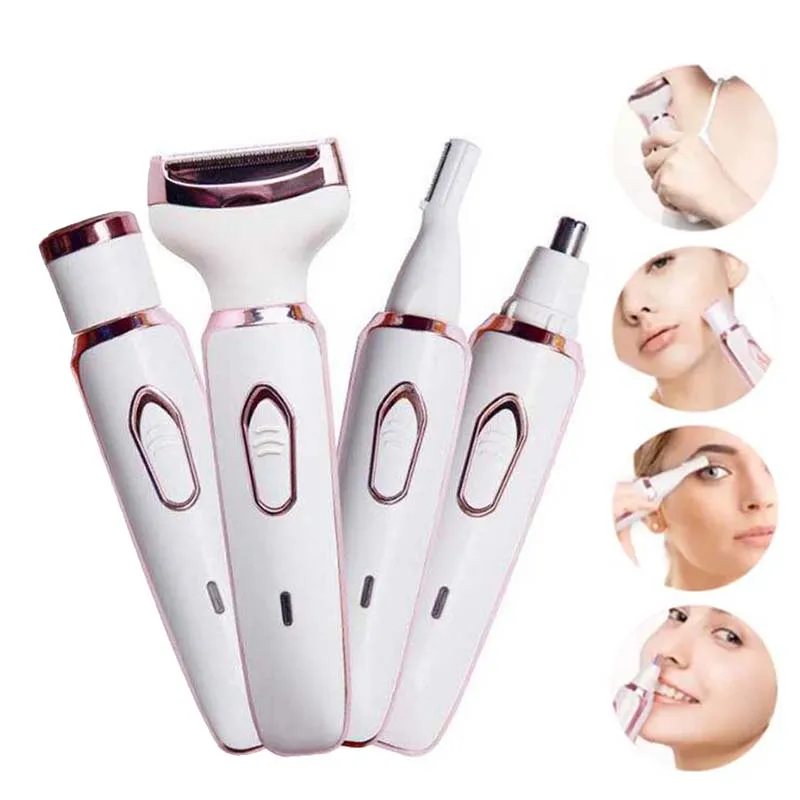 

4 In 1 Painless Hair Removal Epilator Rechargeable Trimmer Women Body Razor Face Leg Armpit Bikini Pubic Shaver Hair Remover