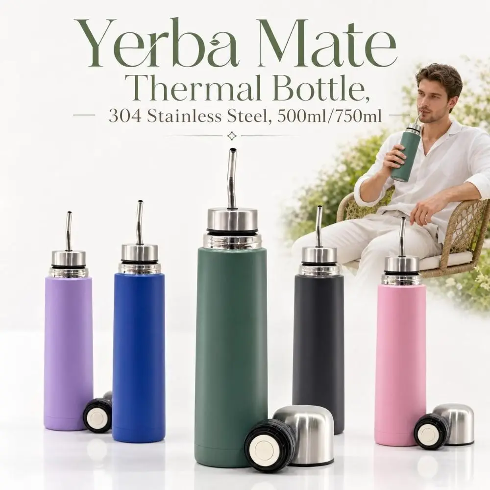 304 Stainless Steel Yerba Mate Thermal Bottle Built-In Straw Leakproof Vacuum Water Bottle 500ml/750ml Reusable