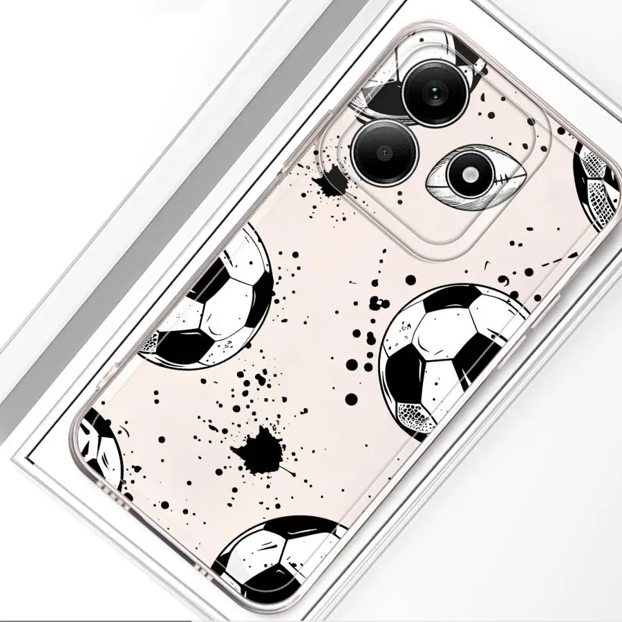 Black White Football Print Case for Xiaomi Redmi Note 14 Pro Plus 11 9 10 A4 12S Note 13 11S 13C 14C 10S 12 Soft Phone Cover view 2
