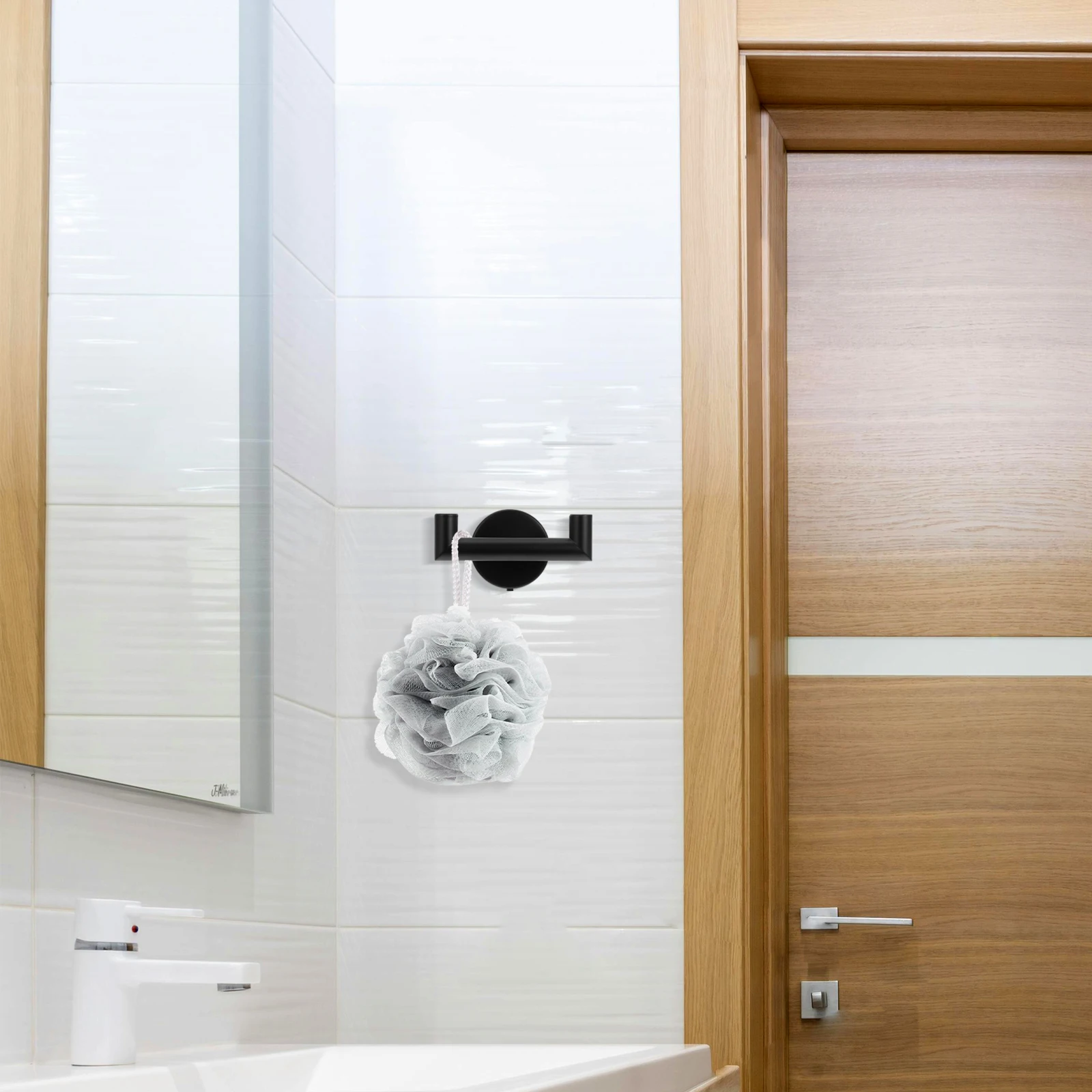 

2PCS Double Hooks Bathroom Wall Mounted Stainless Steel Black Double Towel Bar Metal Heavy Duty Shower Hook Holder