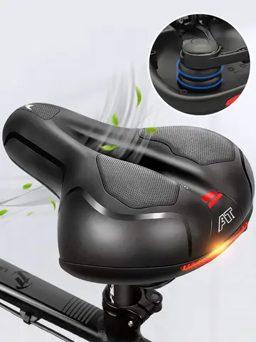 Hollow Breathable Bicycle Saddle Men Women MTB Road Bike Saddle Shock Absorbing Comfortable Big Butt Bike Seat Safety Warning