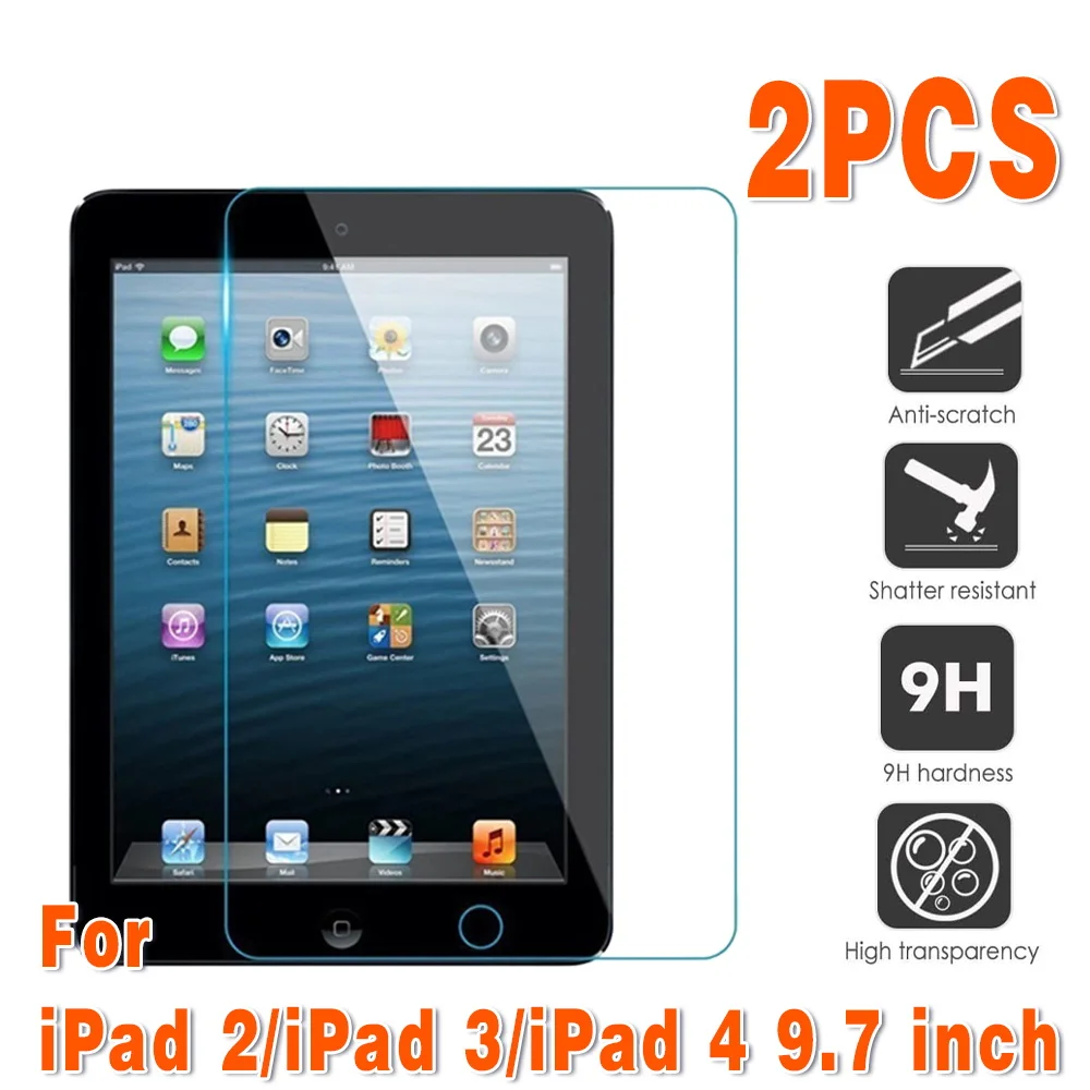 

2 Pcs Tempered Glass Film for Apple IPad 2th 3th 4th 9.7 Inch 9H HD Screen Protector 0.3mm Tablet Glass Protective Film