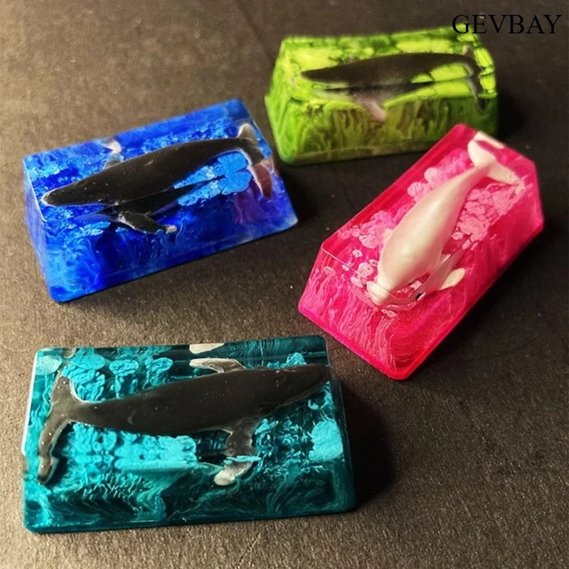 2U 3D Crystal Whale Resin Artisan Keycap Personality Delete Key For Mechanical Keyboard Custom Decor