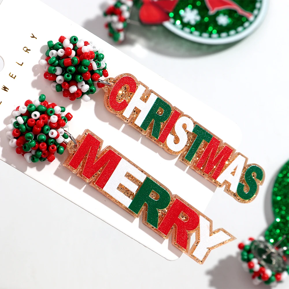 جديد مرآة الاكريليك عيد ميلاد سعيد رسالة إسقاط أقراط للنساء موضة الفرح الأيائل طويل استرخى القرط مجوهرات الحفلات هدايا عيد الميلاد