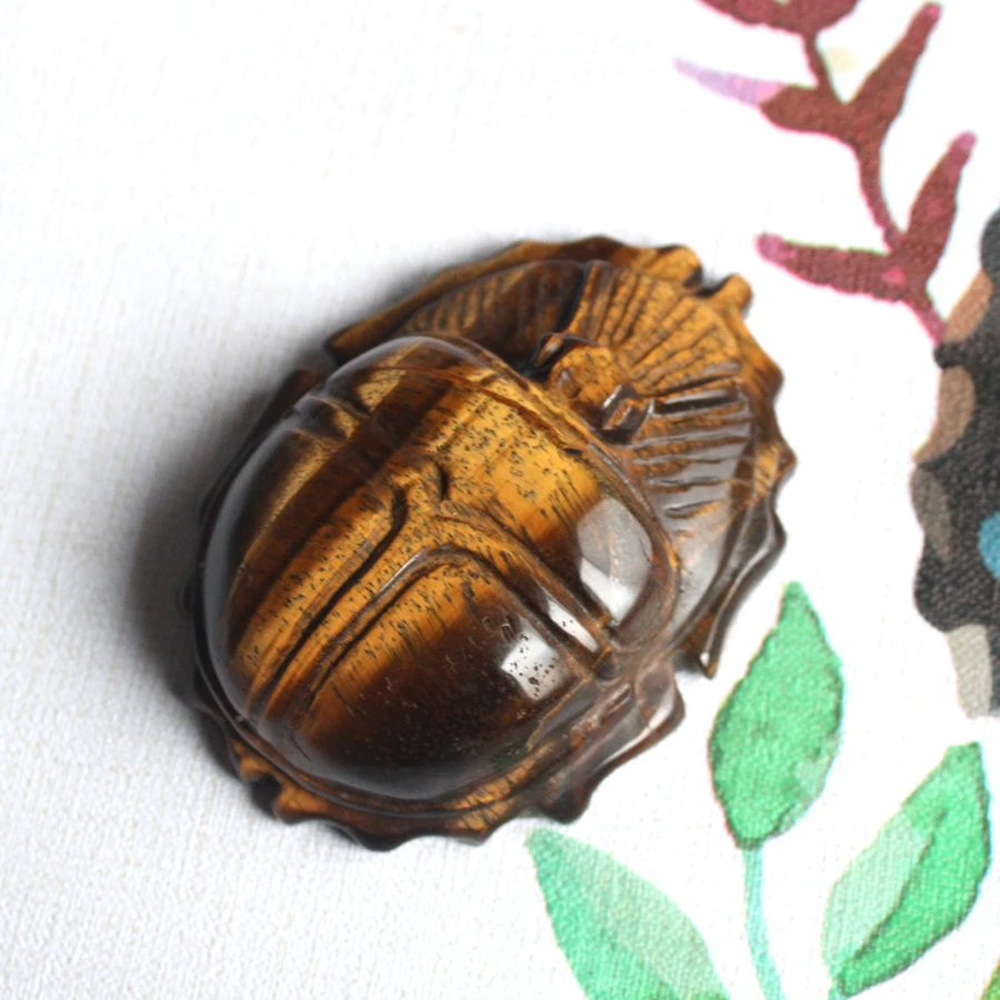 Hand Carved 6 to 8.5cm Ancient Egypt Cultura Sculpture Natural Tiger Eye Gemstone Crystal Egyptian Scarab Carving