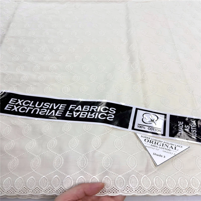 

5 Yards Nigerian 100% Cotton Polish Satin Embroidery Fabric High Quality Swiss Voile Lace Material For Men Dubai Style 24L310122