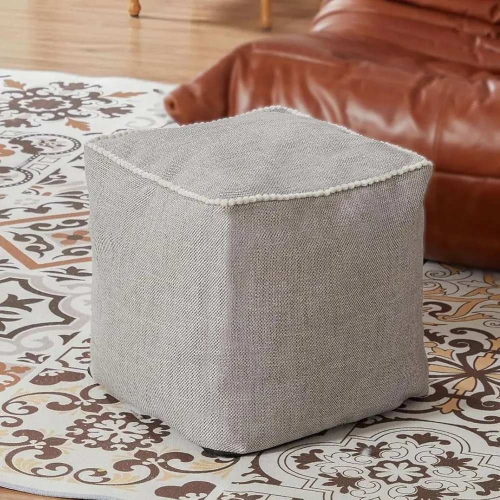 

Unstued Storage Pou Ottoman Cover 45x45 Cotton Linen DIY Decorative ootrest or Living Room Bedroom Home Oice Replacement (Only C
