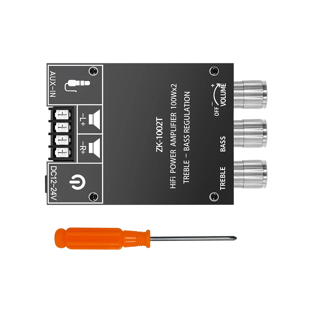 

Плата усилителя 100 Вт + 100 Вт с управлением высокими и низкими частотами, 9-24 В постоянного тока, входами BT AUX, 2,0-канальная плата стереоусилителя