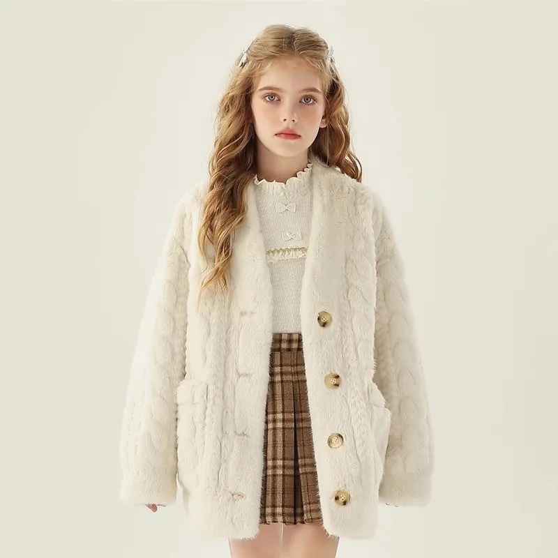 

Children's Fur Jacket for Autumn and Winter, New Girls' Twist Imitation Mink Short Jacket
