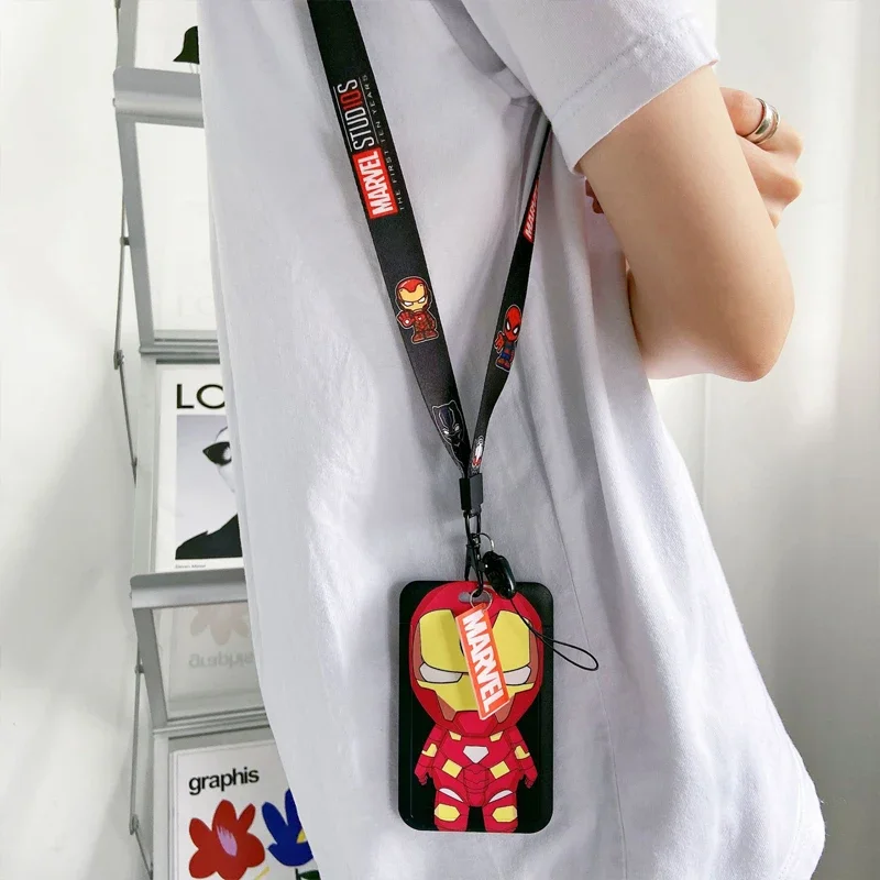 Disney Superhero ID Card Holder Neck Strap Pendant Cool Boys Door Badge Holder Lanyards Keychain Men Work Credential Case Gift