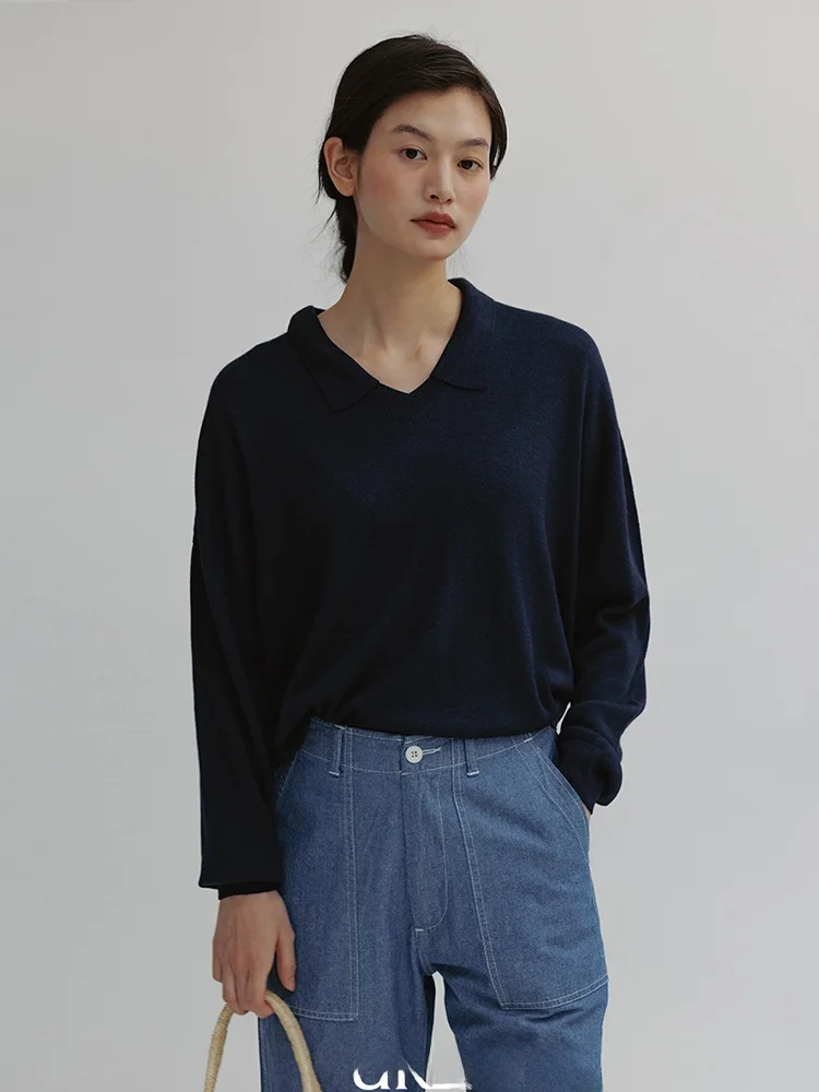 

Women's Loose Fit Knitwear oulder Length V-Ne Long Sve Casual Versatile Sli Korean Version Regular Thin