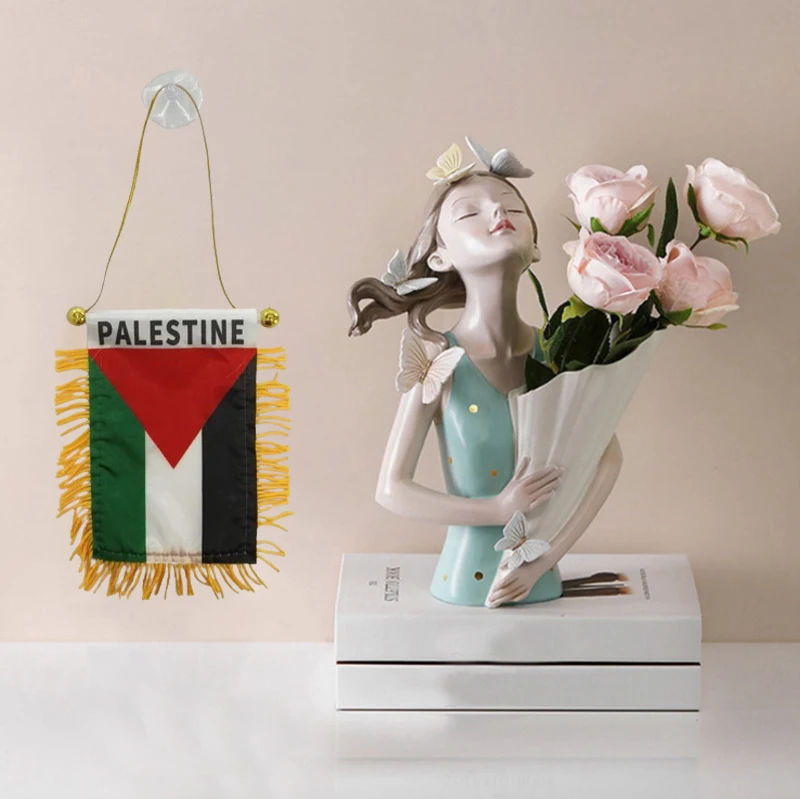 1Pcs Palestine Small Hanging Flag Double Sided Tassel With Sucking Disc Car Decoration Hanging Flag Mini Pennant