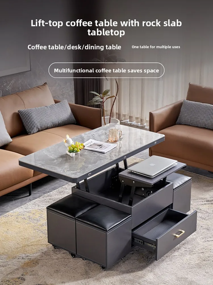 Multifunctional coffee table dining table dual-purpose lifting living room household small apartment folding movable variable
