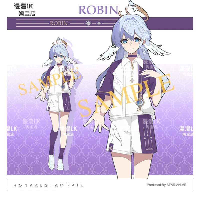 Game Anime Honkai: Star Rail Robin Women Girl Daily Summer Uniform Short Sleeved Top Shorts T-shirt Suit Cosplay Costume