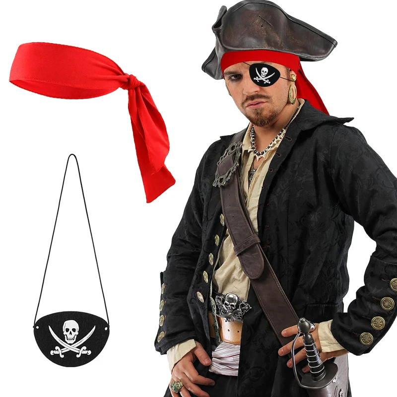 Disfraz de pirata para fiesta, diadema, parches para los ojos, suministros de decoración para fiesta de cumpleaños y Halloween, accesorios, sombrero de capitán