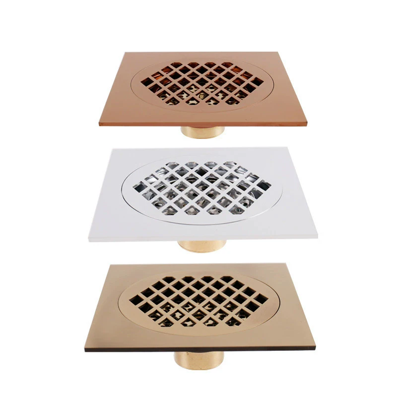 Floor Drain Black 15X15cm Anquite Brass Shower Drain Cover Strainer Bathroom Bath Accessories Chrome Square Drains