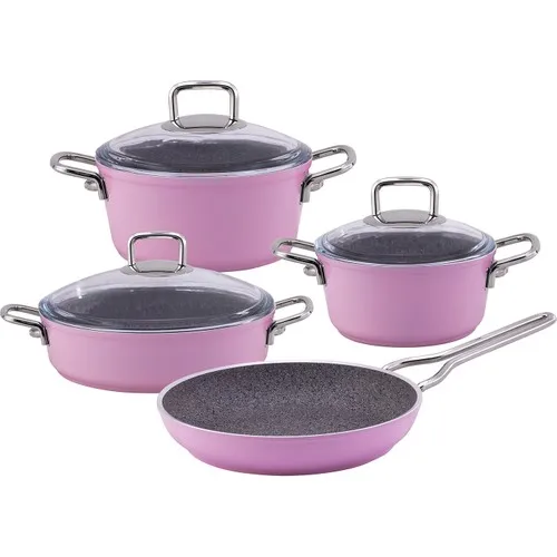 Emsan Premium Granite 7 Piece Cookware Set Baby Pink